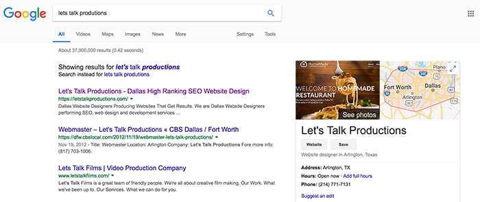 Google Business Listing Example